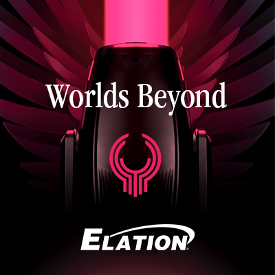 Elation Paragon Worlds Beyond graphic featuring a pink beam.