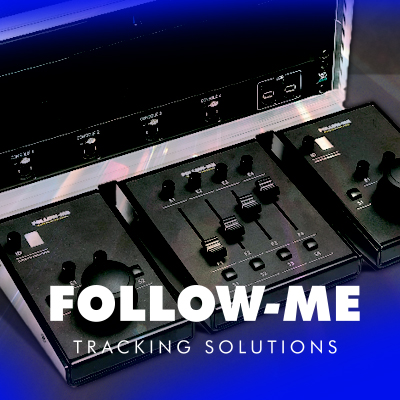 Follow-Me Tracking Solutions graphic with tracking controls.