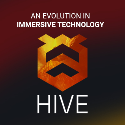 HIVE logo and immersive technology tagline on a dark red background.