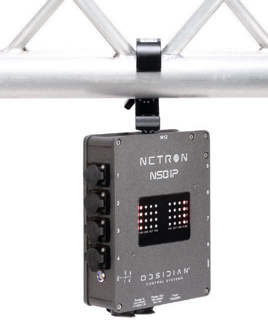 NETRON data distribution unit mounted beneath a truss.