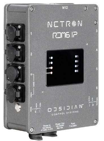 NETRON weather-resistant data distribution unit with side connectors and a status display.