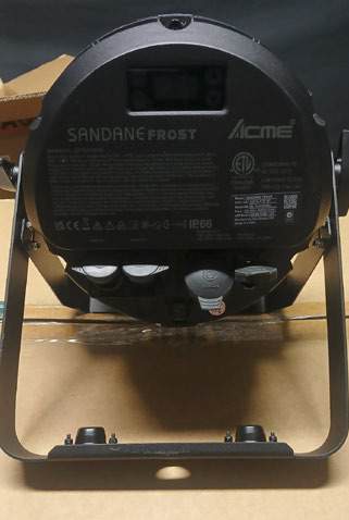Rear controls and connectors of an Acme Sandane Frost fixture.