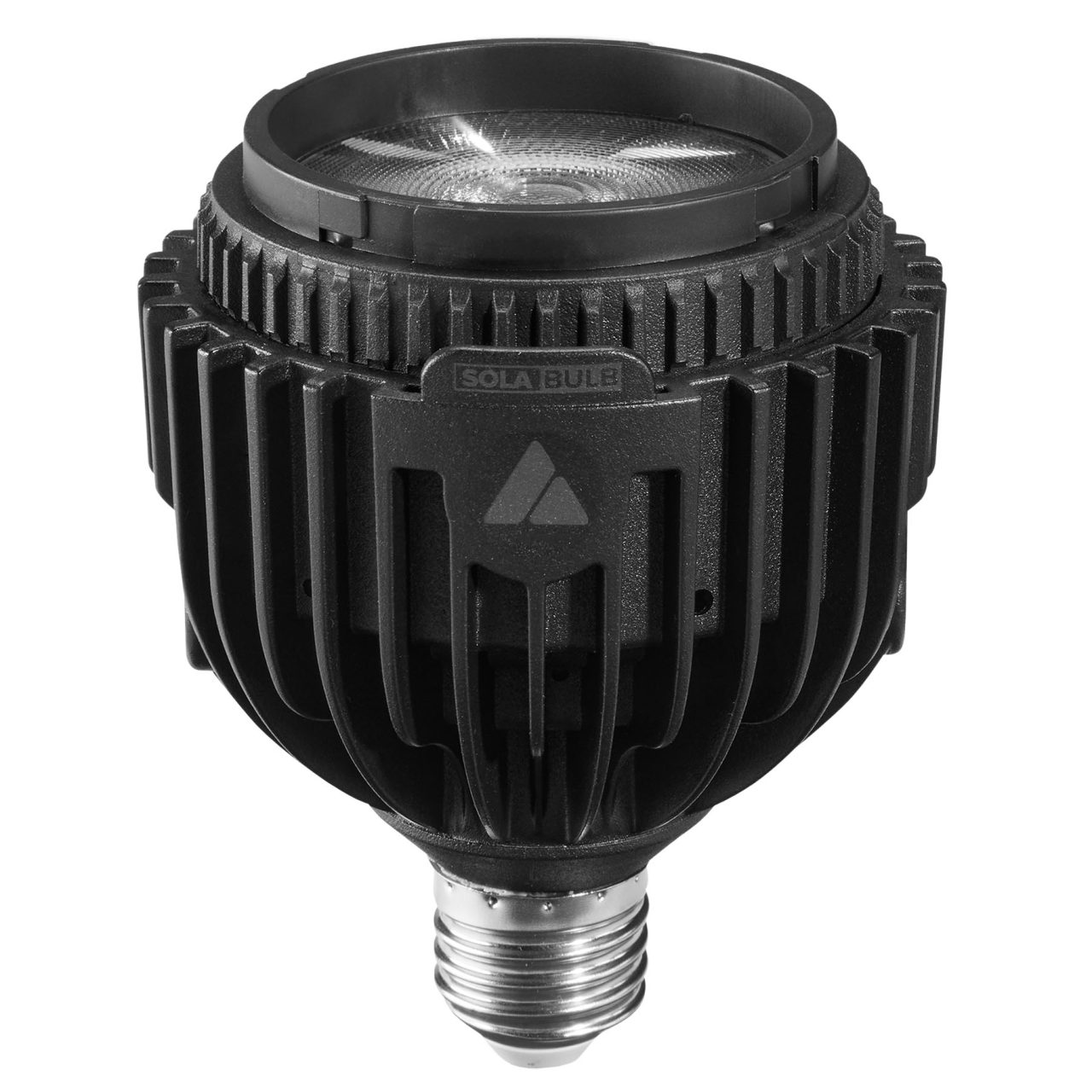 Astera SolaBulb with a screw base and ribbed black housing.