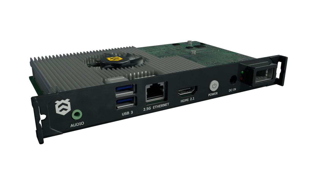 HIVE BeeBlade Nexus media server module with network and video connections.