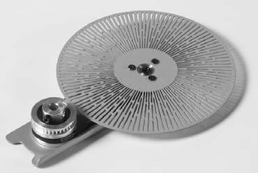 Metal animation wheel and drive mechanism from an Acme Mana fixture.