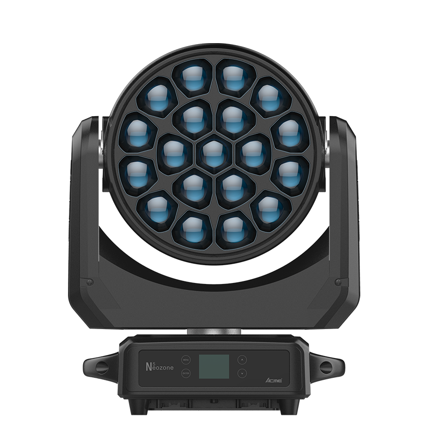 Front view of the multiple lenses on an Acme Neozone fixture.