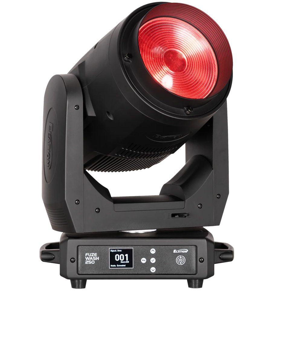 Elation Fuze Wash 250 fixture with a red illuminated lens.