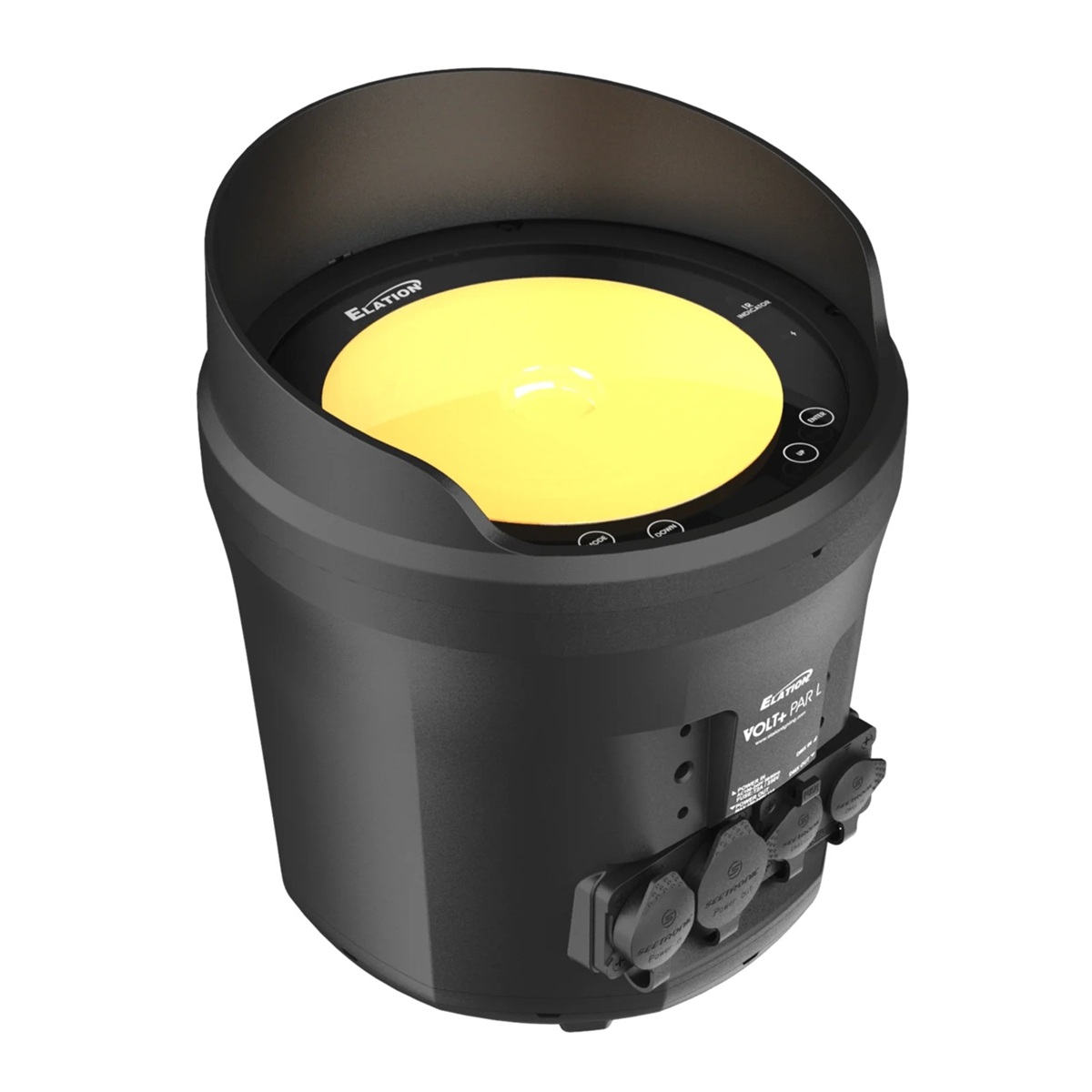 Elation Volt PAR fixture with a yellow illuminated lens.