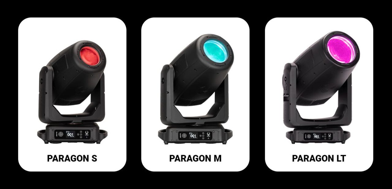 Elation Paragon S, M and LT fixtures displayed side by side.