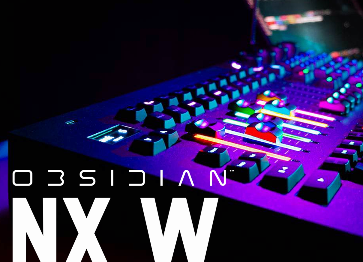 Obsidian NX W graphic with brightly illuminated faders and controls.