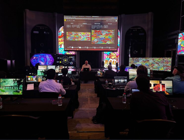 Participants working at computers during a HIVE Academy demonstration.